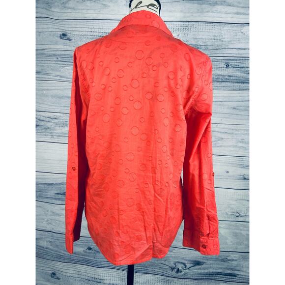 Chicos 0 Button Down Shirt Womens S Texture Dot Long Sleeve Collar Cotton - Picture 4 of 13